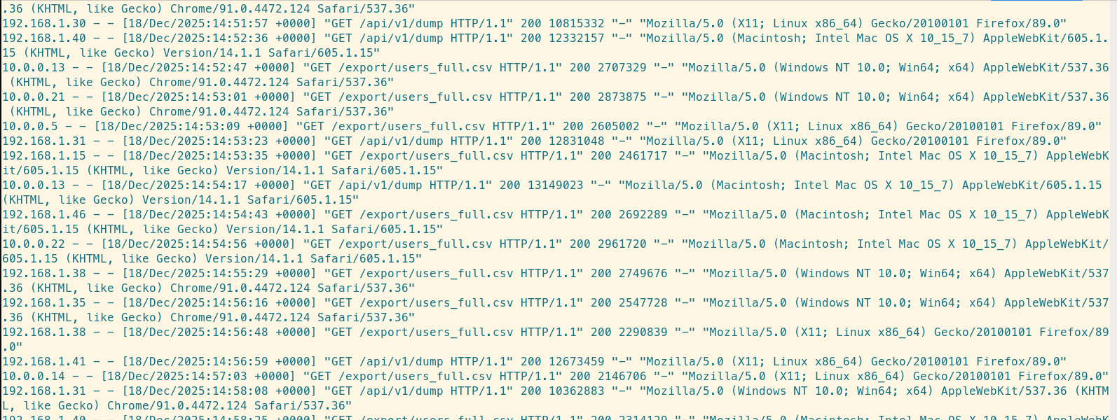 LogLens query output showing uncompressed CSV files