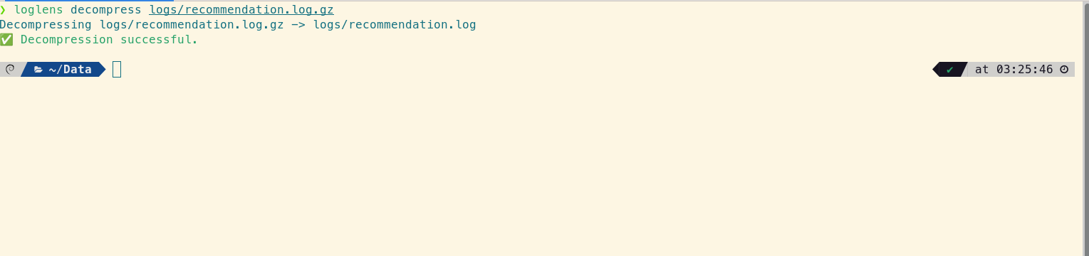 Using the loglens decompress command to restore an archived log file.